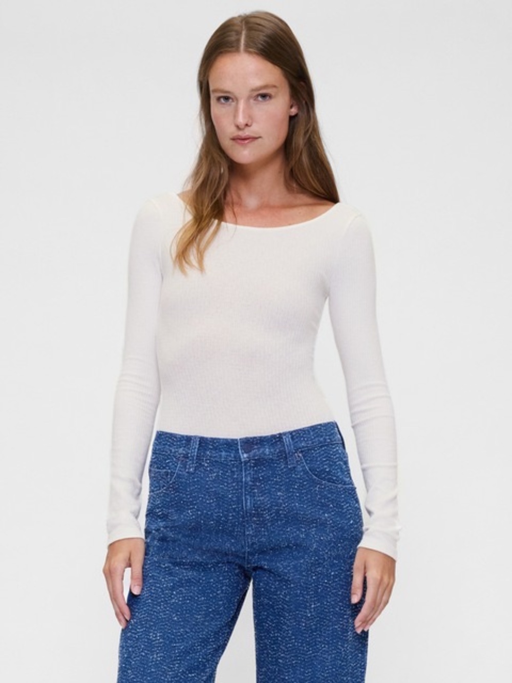 GAP Soft White Long Sleeve Square Neck Bodysuit Size Small